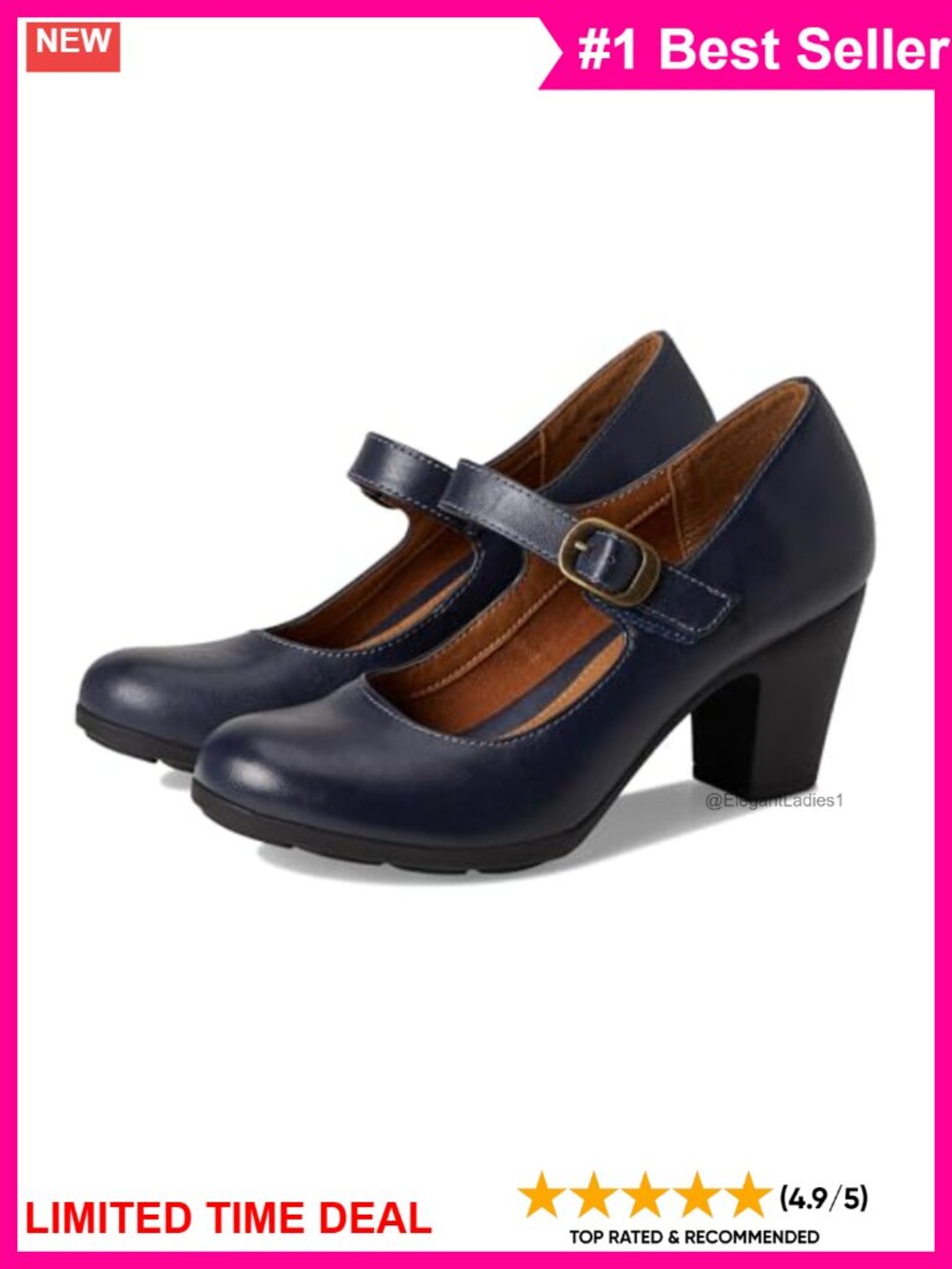 Faux Leather Mary Jane Block Heel Pump Round Toe Buckle Comfort